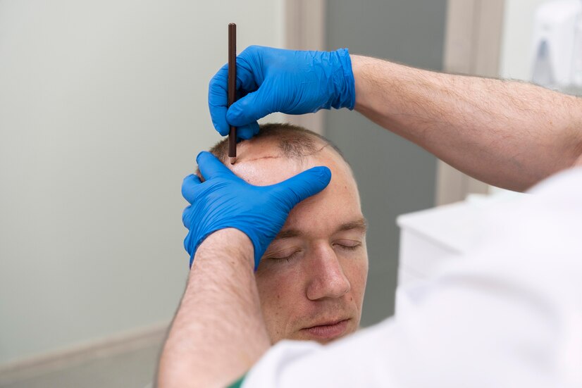 male doctor performing hair transplant at regainaesthetic clinic